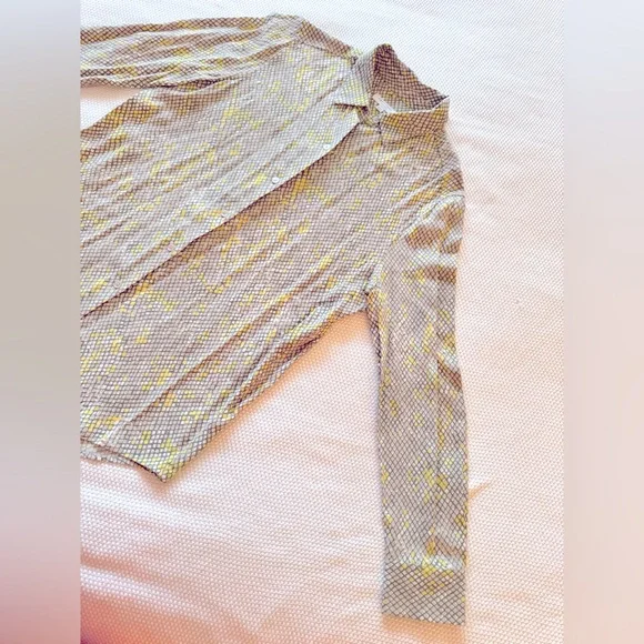 EQUIPMENT Grey & Yellow Button Up Shirt Geometric Snakeskin Blouse Silky Top - Picture 10 of 16
